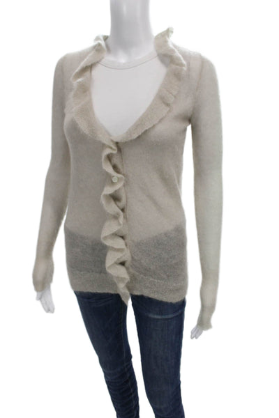 J Crew Womens Cardigan V-Neck Mohair Long Sleeve Beige Size XS