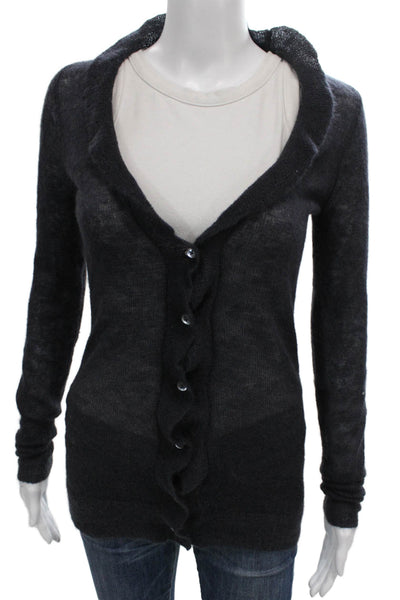 J Crew Women Cardigan Gray Mohair V-Neck Long Sleeve Size XS