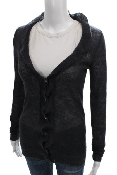 J Crew Women Cardigan Gray Mohair V-Neck Long Sleeve Size XS