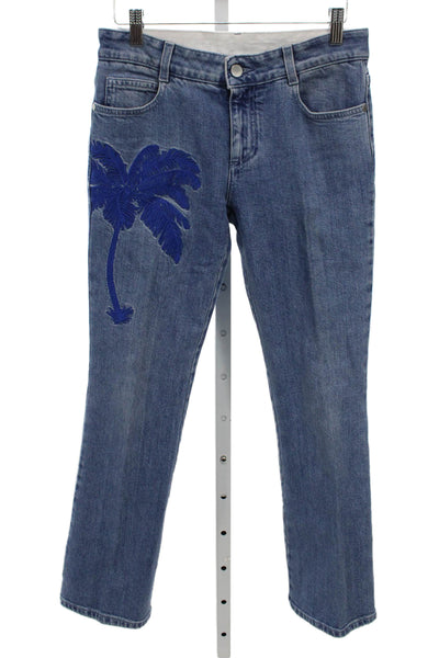 Stella McCartney Women Straight Jeans Blue Cotton Mid Rise Button Size 26