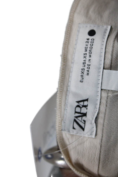 Zara Womens Beige Cropped Tie Waist Pants Size XS