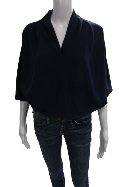 Ramy Brook Womens Basic Blue V-Neck 3/4 Sleeve Blouse Size XS