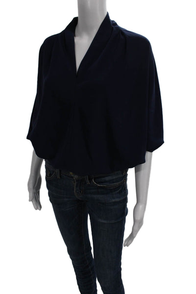 Ramy Brook Womens Basic Blue V-Neck 3/4 Sleeve Blouse Size XS