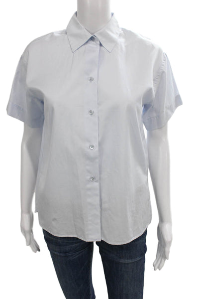 Vince Women Blue Cotton Collared Short Sleeve Basic Button Up Top Size XS