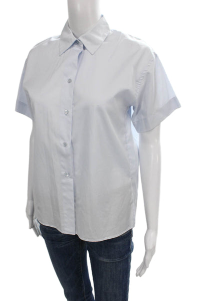 Vince Women Blue Cotton Collared Short Sleeve Basic Button Up Top Size XS