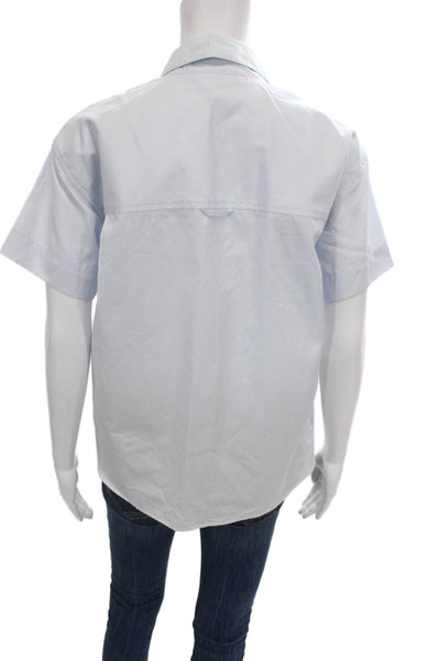 Vince Women Blue Cotton Collared Short Sleeve Basic Button Up Top Size XS