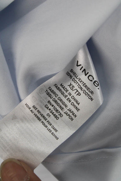 Vince Women Blue Cotton Collared Short Sleeve Basic Button Up Top Size XS