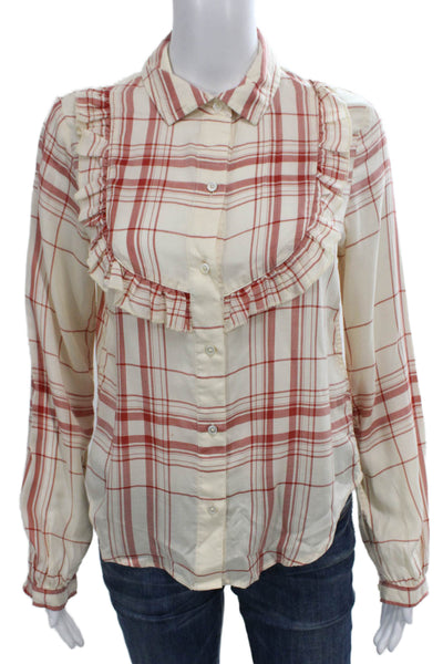 Frame Womens Tencel Plaid Collared Long Sleeve Button Up Off White Size XS