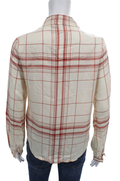 Frame Womens Tencel Plaid Collared Long Sleeve Button Up Off White Size XS