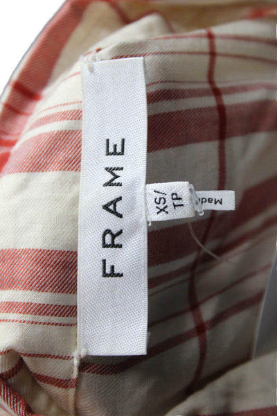 Frame Womens Tencel Plaid Collared Long Sleeve Button Up Off White Size XS