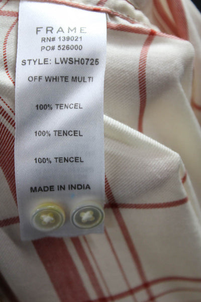 Frame Womens Tencel Plaid Collared Long Sleeve Button Up Off White Size XS