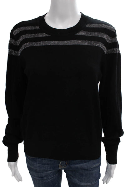 DKNY Women Pullover Sweater Black Striped Crew Neck Long Sleeve Size M