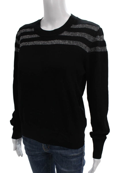 DKNY Women Pullover Sweater Black Striped Crew Neck Long Sleeve Size M