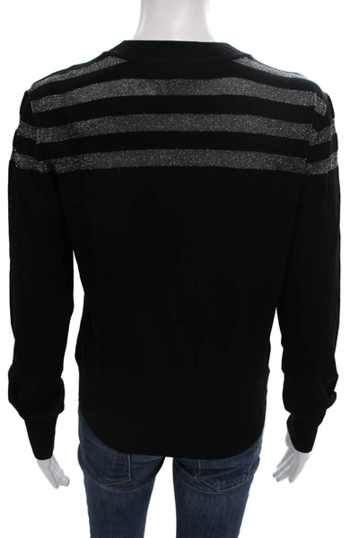 DKNY Women Pullover Sweater Black Striped Crew Neck Long Sleeve Size M