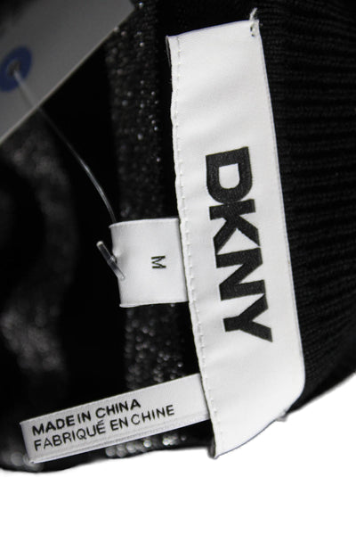 DKNY Women Pullover Sweater Black Striped Crew Neck Long Sleeve Size M