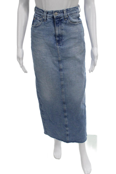 AG Womens Blue Maxi Skirt Button Long Cotton Elastane Size 23
