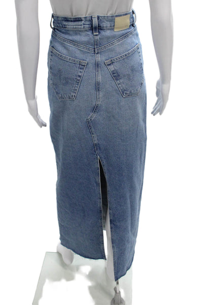 AG Womens Blue Maxi Skirt Button Long Cotton Elastane Size 23