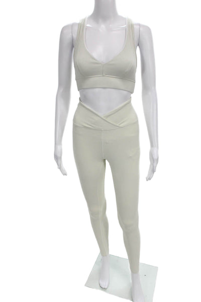 Year Of Ours Women Sleeveless V-Neck Striped Nylon Blend Pants Ivory Size S