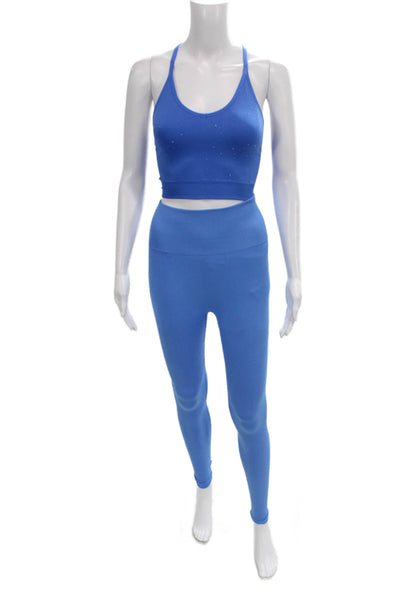 Spiritual Gangster Women Blue Striped Nylon Leggings Size XS
