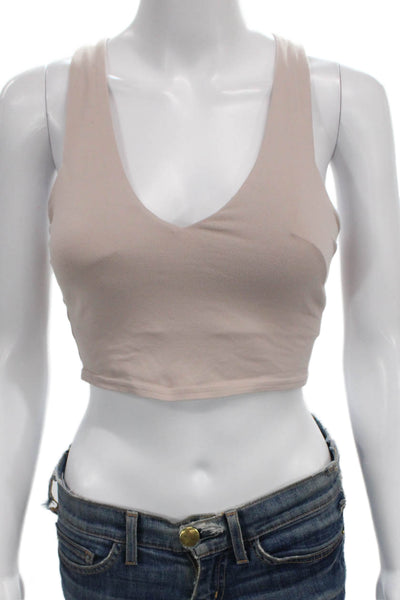 Alo Women's V-Neck Sleeveless Padded Sport Bra Beige Size S