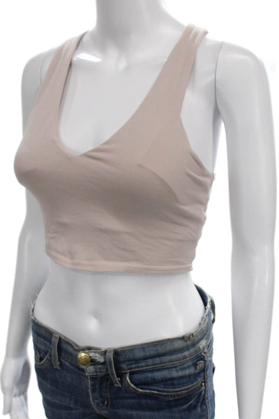 Alo Women's V-Neck Sleeveless Padded Sport Bra Beige Size S