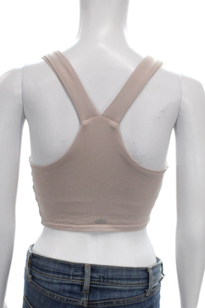 Alo Women's V-Neck Sleeveless Padded Sport Bra Beige Size S