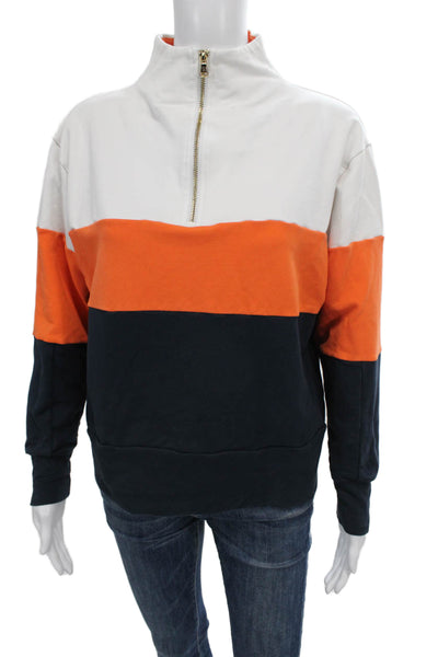 Addison Bay Women White Pullover Sweatshirt High Neck Zip Size S