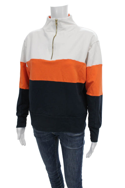 Addison Bay Women White Pullover Sweatshirt High Neck Zip Size S
