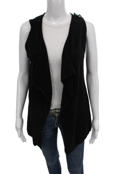 Linda Richards Womens Cardigan Vest Black Knit Sleeveless Open Neck Size S