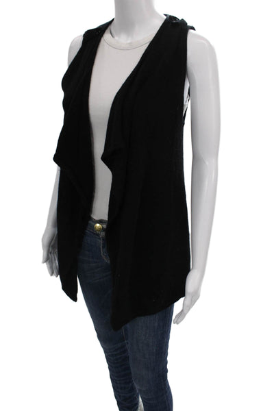 Linda Richards Womens Cardigan Vest Black Knit Sleeveless Open Neck Size S