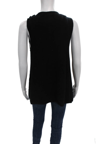 Linda Richards Womens Cardigan Vest Black Knit Sleeveless Open Neck Size S