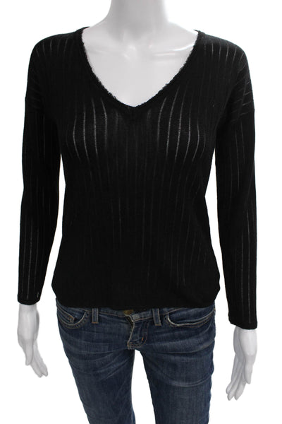 Gotha Womens Black V Neck Striped Viscose Long Sleeve Basic Blouse Size S