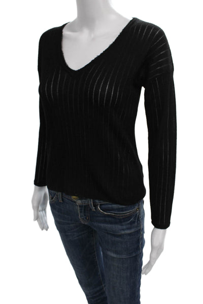 Gotha Womens Black V Neck Striped Viscose Long Sleeve Basic Blouse Size S
