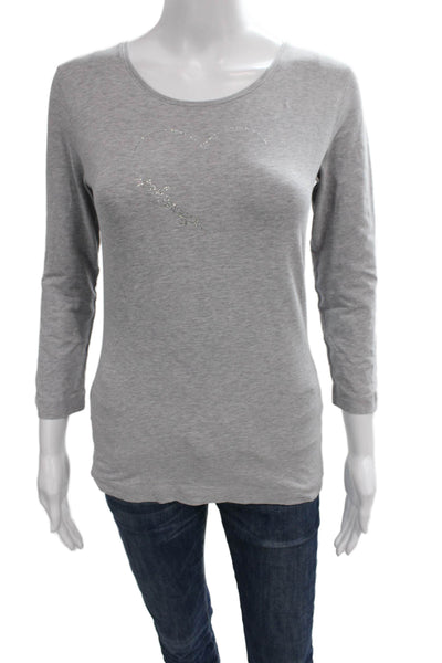 Escada Sport Women Basic T-Shirt Gray Long Sleeve Round Neck Size S