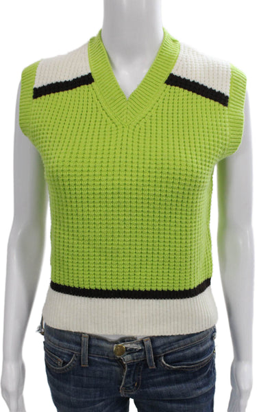 Marni Womens Green Striped V-Neck Acrylic Sleeveless Vest Size XS