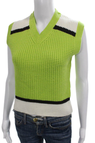 Marni Womens Green Striped V-Neck Acrylic Sleeveless Vest Size XS