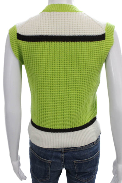 Marni Womens Green Striped V-Neck Acrylic Sleeveless Vest Size XS