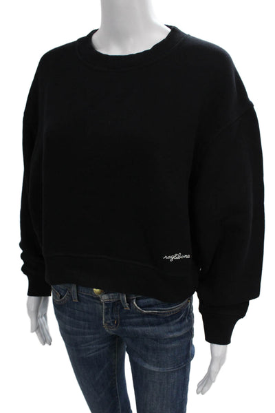Rag & Bone Women Pullover Sweatshirt Black Cotton Blend Crew Neck Size M