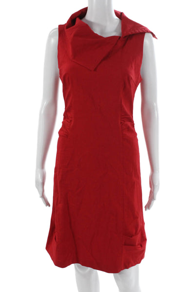 Porto Women Sheath Dress Red Viscose Cowl Neck Sleeveless Mid-Calf Size 2