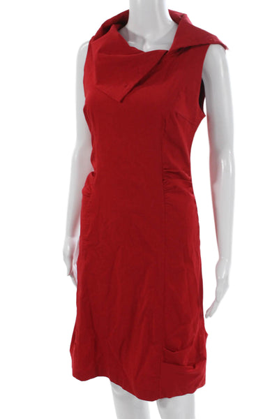 Porto Women Sheath Dress Red Viscose Cowl Neck Sleeveless Mid-Calf Size 2