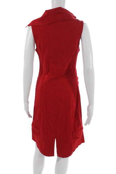 Porto Women Sheath Dress Red Viscose Cowl Neck Sleeveless Mid-Calf Size 2