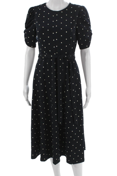 DKNY Womens Fit & Flare Black Polka Dot Knee Length Round Neck Dress Size 6