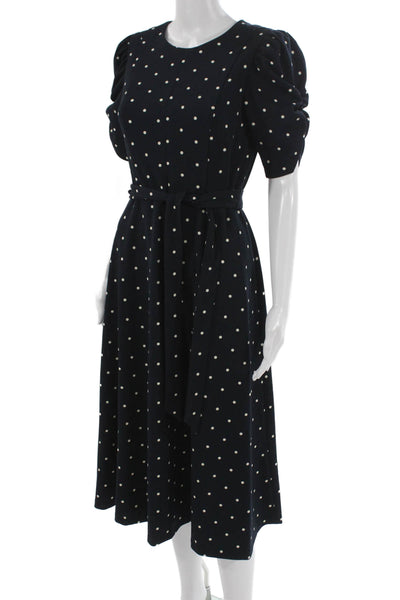 DKNY Womens Fit & Flare Black Polka Dot Knee Length Round Neck Dress Size 6