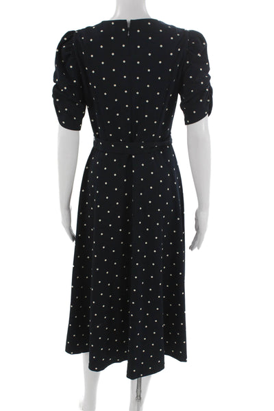 DKNY Womens Fit & Flare Black Polka Dot Knee Length Round Neck Dress Size 6
