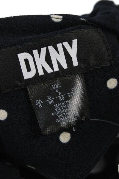 DKNY Womens Fit & Flare Black Polka Dot Knee Length Round Neck Dress Size 6