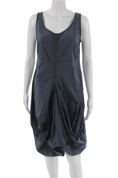 Porto Women Sleeveless V-Neck Tank Dress Blue Cotton Blend Mid-Calf Size 1