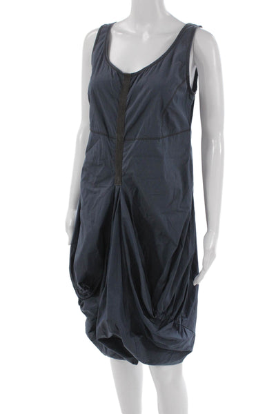 Porto Women Sleeveless V-Neck Tank Dress Blue Cotton Blend Mid-Calf Size 1