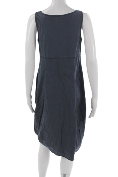 Porto Women Sleeveless V-Neck Tank Dress Blue Cotton Blend Mid-Calf Size 1