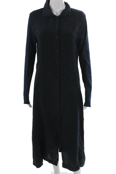 Elemente Clemente Women Blue Linen Shirt Dress Longsleeve Midcalf Size 2