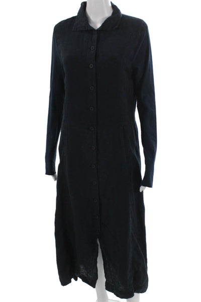 Elemente Clemente Women Blue Linen Shirt Dress Longsleeve Midcalf Size 2